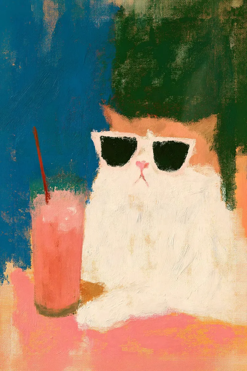 Katze mit Sonnenbrille und Drink