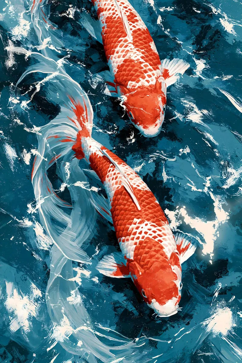Koi-Karpfen in dunkelblauem Wasser