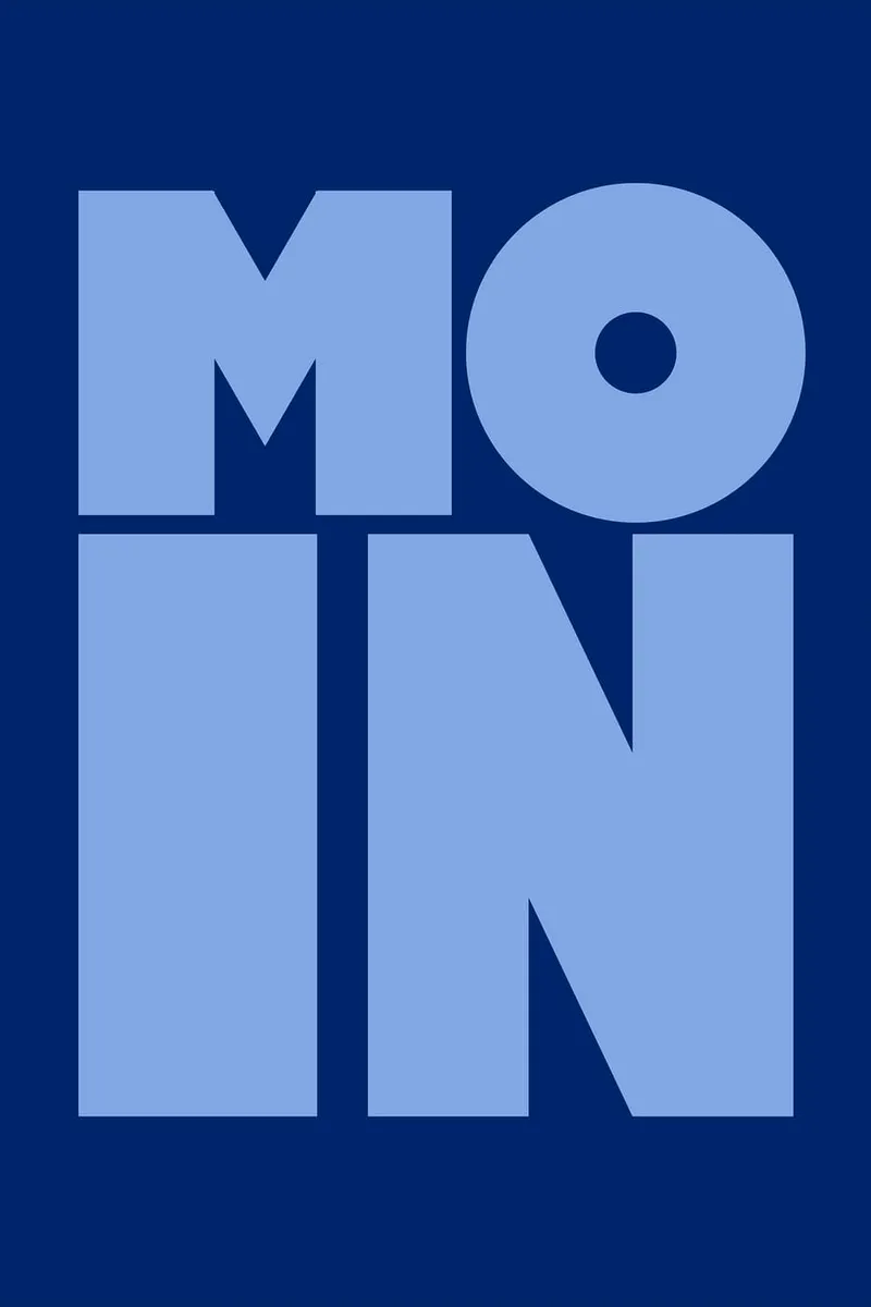 Poster mit dem Wort 'MOIN' in großen, roten Blockbuchstaben auf einem dunkelgrünen Hintergrund.
