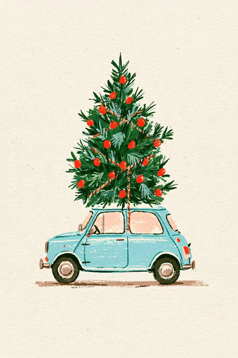 Weihnachtsbaum auf blauem Auto