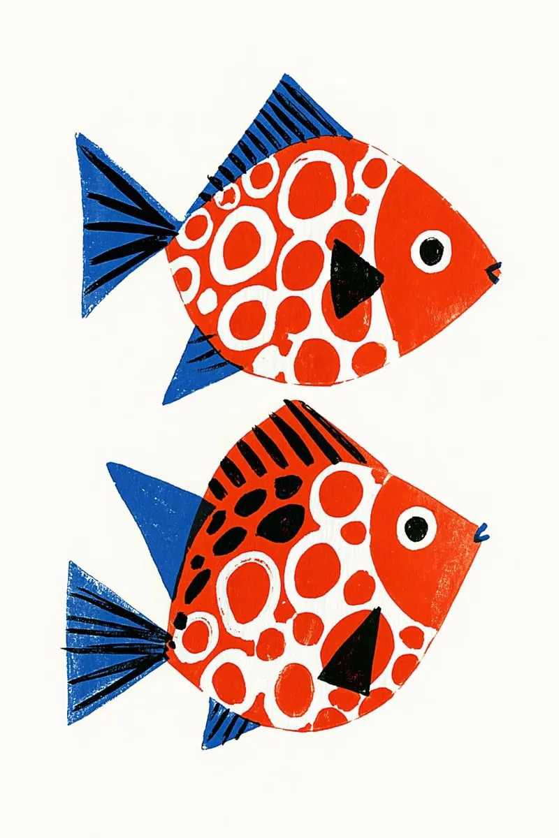 Rote Fische mit blauen Flossen